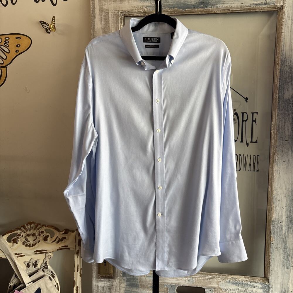 Men’s Lauren Ralph Lauren (black Label) Baby Blue Gingham Button Down Size 17